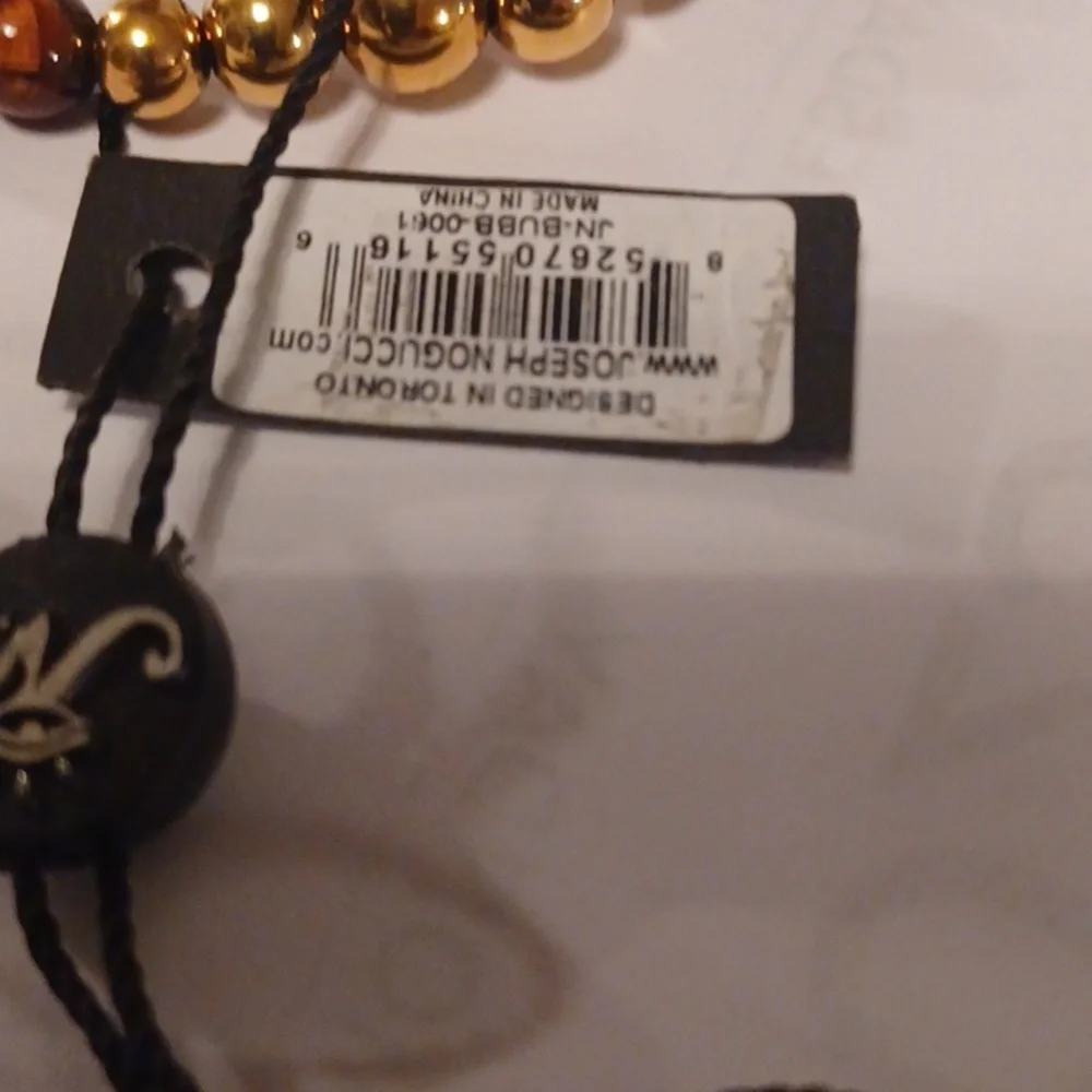 BRACELET WITH GOLD TONE SPACERS AND TIGER EYES NWT BY NATASHA. - Picture 3 of 3